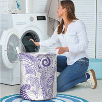 Aotearoa Maori Sea Animals Tribal Laundry Basket Manta Ray and Shark Moko Pattern Purple Color LT03 - Polynesian Pride