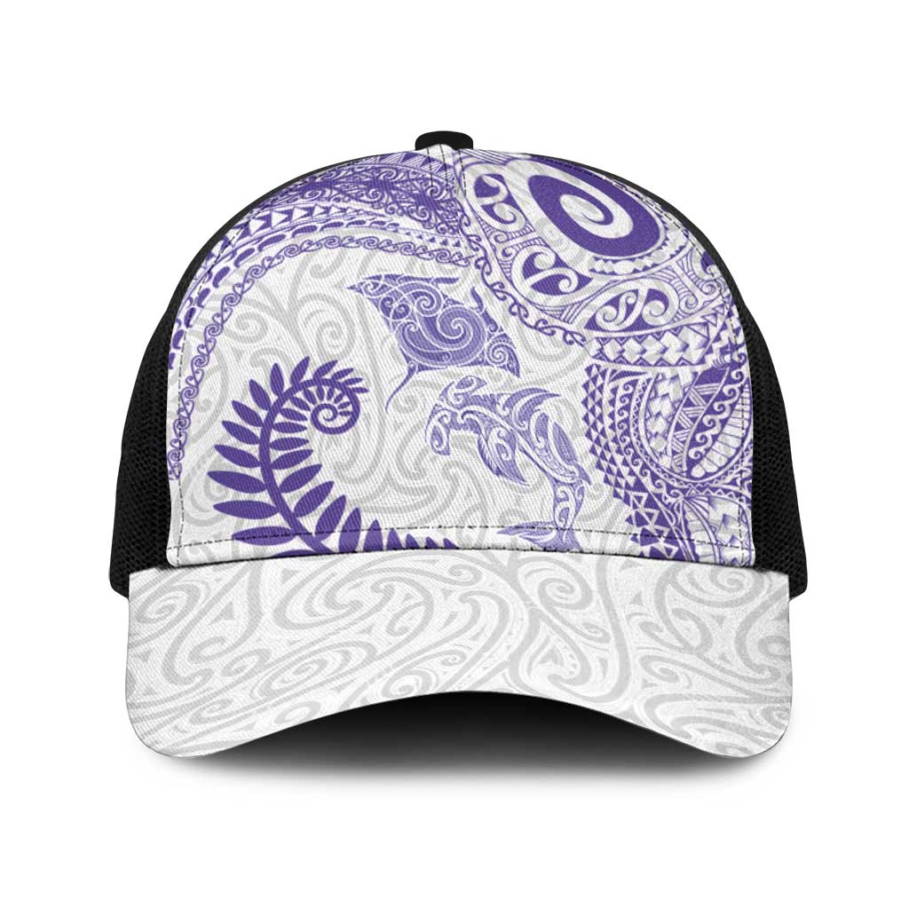 Aotearoa Maori Sea Animals Tribal Baseball Net Cap Manta Ray and Shark Moko Pattern Purple Color LT03 One Size Black Purple - Polynesian Pride