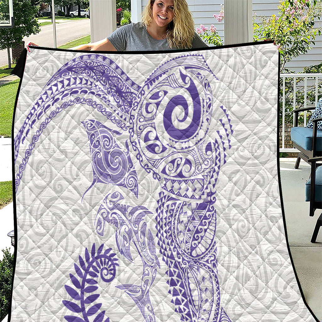 Aotearoa Maori Sea Animals Tribal Quilt Manta Ray and Shark Moko Pattern Purple Color LT03 Purple - Polynesian Pride
