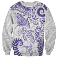 Aotearoa Maori Sea Animals Tribal Sweatshirt Manta Ray and Shark Moko Pattern Purple Color LT03 Unisex Purple - Polynesian Pride