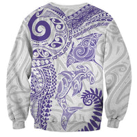 Aotearoa Maori Sea Animals Tribal Sweatshirt Manta Ray and Shark Moko Pattern Purple Color LT03 - Polynesian Pride