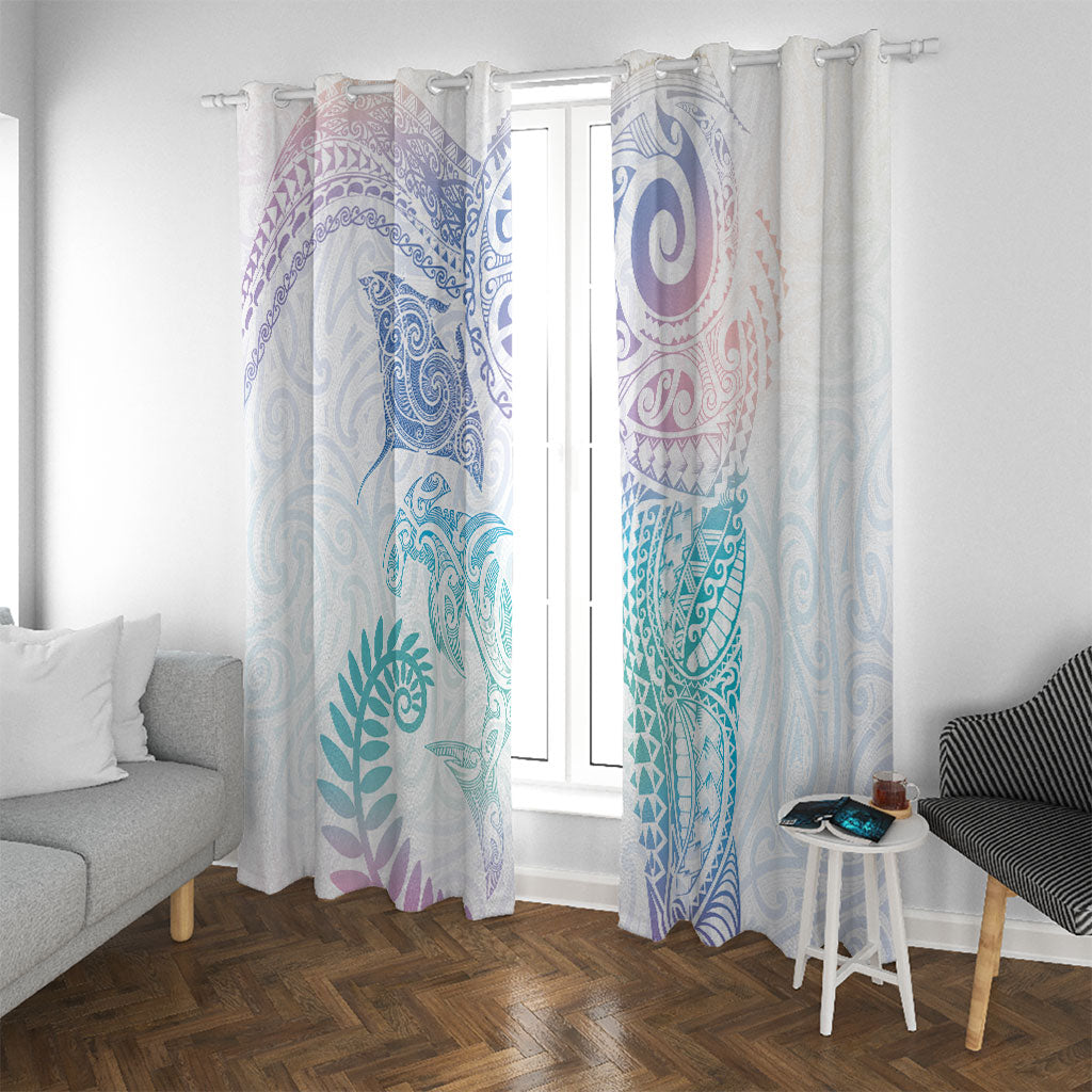 Aotearoa Maori Sea Animals Tribal Window Curtain Manta Ray and Shark Moko Pattern Sweet Pastel LT03 With Grommets Multicolor - Polynesian Pride