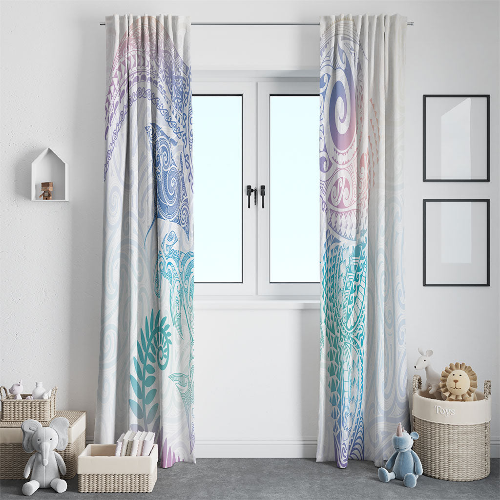 Aotearoa Maori Sea Animals Tribal Window Curtain Manta Ray and Shark Moko Pattern Sweet Pastel LT03 - Polynesian Pride