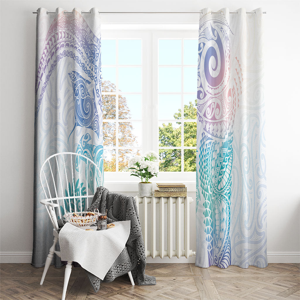 Aotearoa Maori Sea Animals Tribal Window Curtain Manta Ray and Shark Moko Pattern Sweet Pastel LT03 - Polynesian Pride