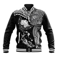 Hawaiian Manta Ray Tribal Baseball Jacket Polynesian Art Motifs Black Color LT03 Unisex Black - Polynesian Pride