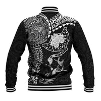 Hawaiian Manta Ray Tribal Baseball Jacket Polynesian Art Motifs Black Color LT03 - Polynesian Pride