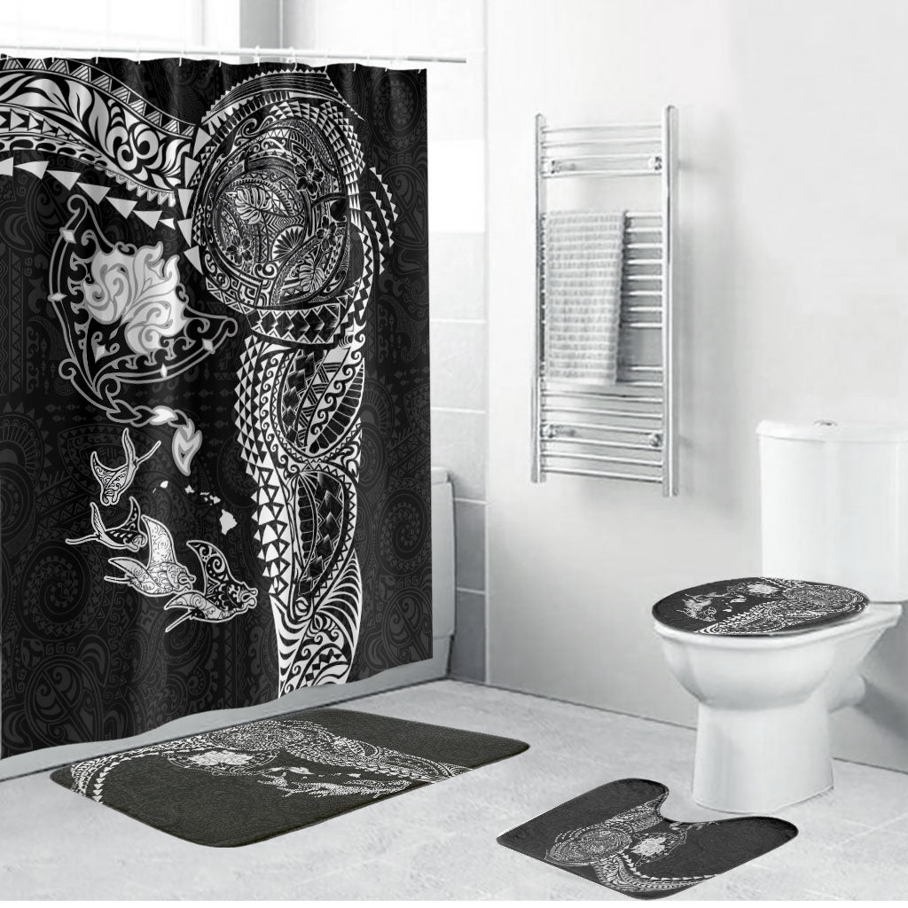 Hawaiian Manta Ray Tribal Bathroom Set Polynesian Art Motifs Black Color LT03 Bathroom Set (4 pcs) Black - Polynesian Pride