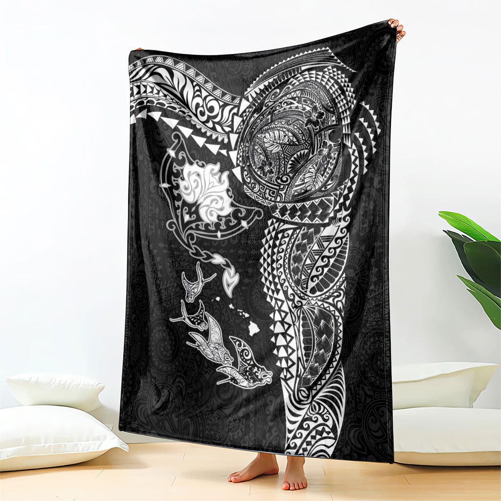 Hawaiian Manta Ray Tribal Blanket Polynesian Art Motifs Black Color LT03 - Polynesian Pride