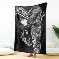 Hawaiian Manta Ray Tribal Blanket Polynesian Art Motifs Black Color LT03 - Polynesian Pride