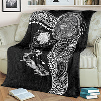 Hawaiian Manta Ray Tribal Blanket Polynesian Art Motifs Black Color LT03 - Polynesian Pride