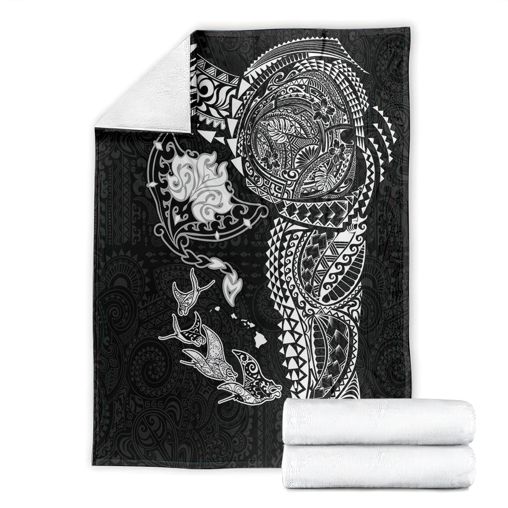 Hawaiian Manta Ray Tribal Blanket Polynesian Art Motifs Black Color LT03 - Polynesian Pride