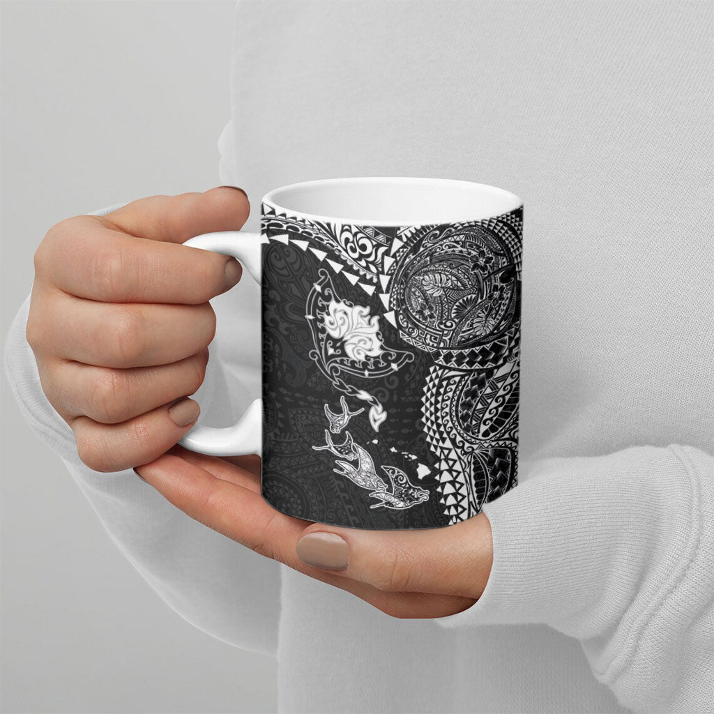 Hawaiian Manta Ray Tribal Ceramic Mug Polynesian Art Motifs Black Color LT03 - Polynesian Pride