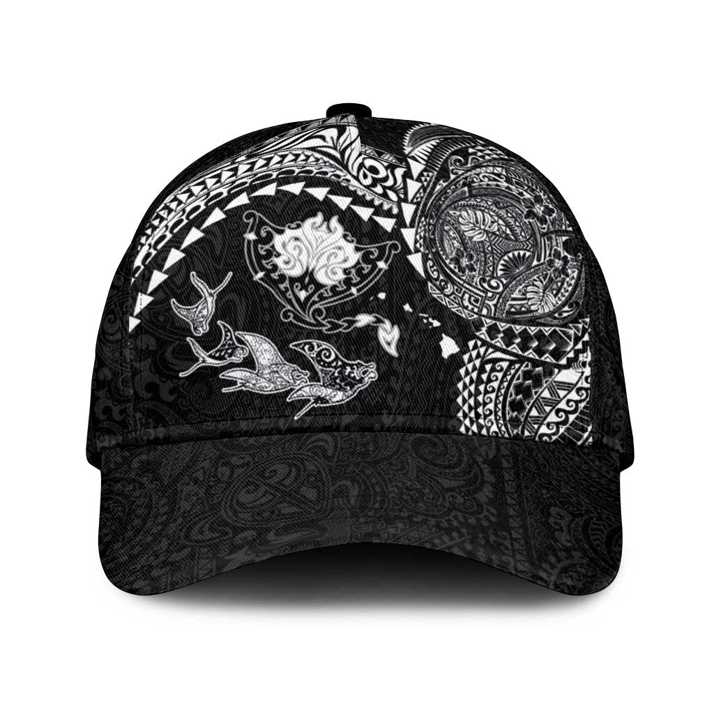 Hawaiian Manta Ray Tribal Classic Cap Polynesian Art Motifs Black Color LT03 Universal Fit Black - Polynesian Pride