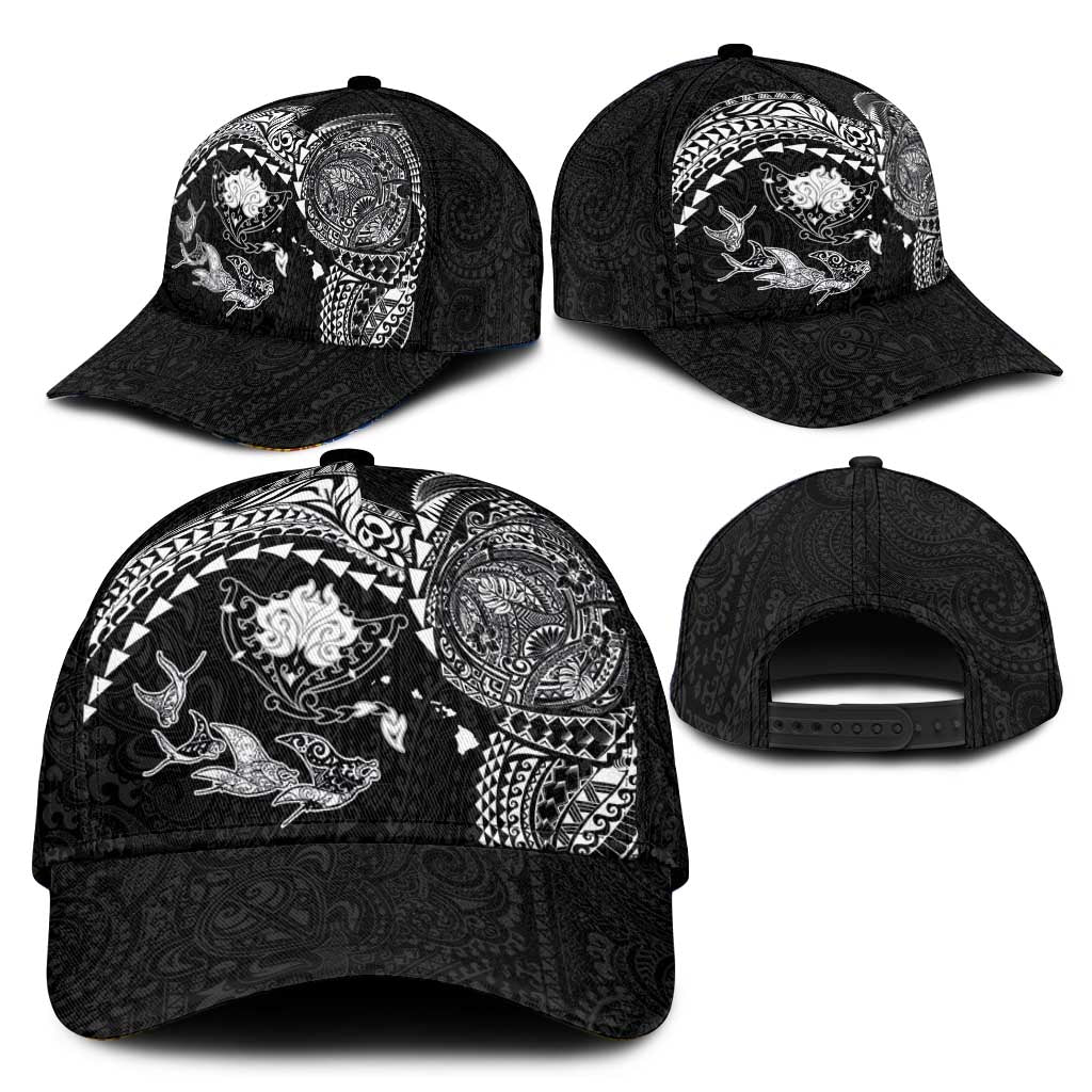 Hawaiian Manta Ray Tribal Classic Cap Polynesian Art Motifs Black Color LT03 - Polynesian Pride