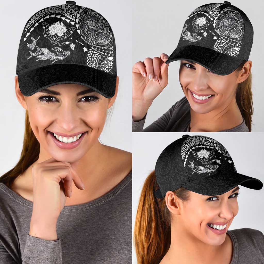 Hawaiian Manta Ray Tribal Classic Cap Polynesian Art Motifs Black Color LT03 - Polynesian Pride