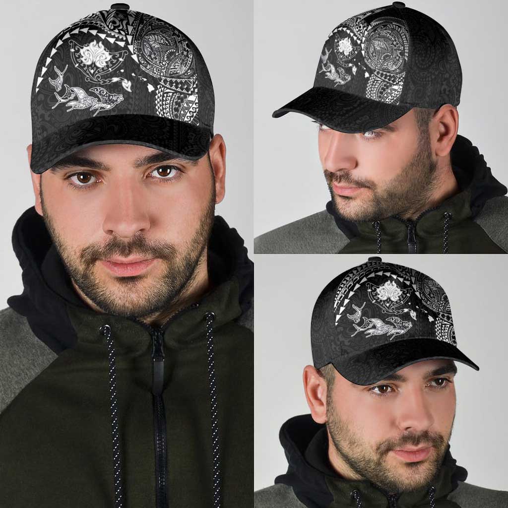 Hawaiian Manta Ray Tribal Classic Cap Polynesian Art Motifs Black Color LT03 - Polynesian Pride