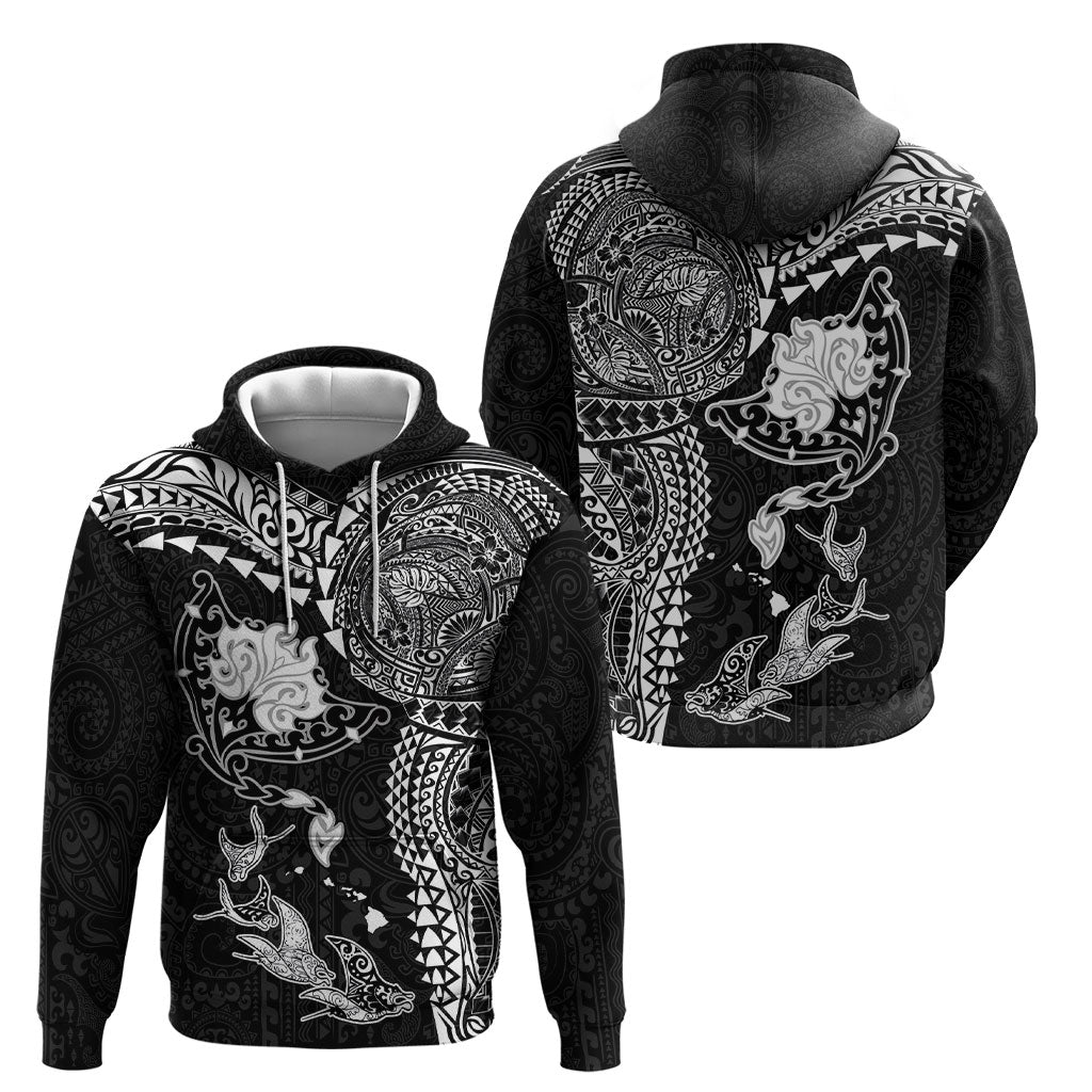 Hawaiian Manta Ray Tribal Hoodie Polynesian Art Motifs Black Color LT03 - Polynesian Pride