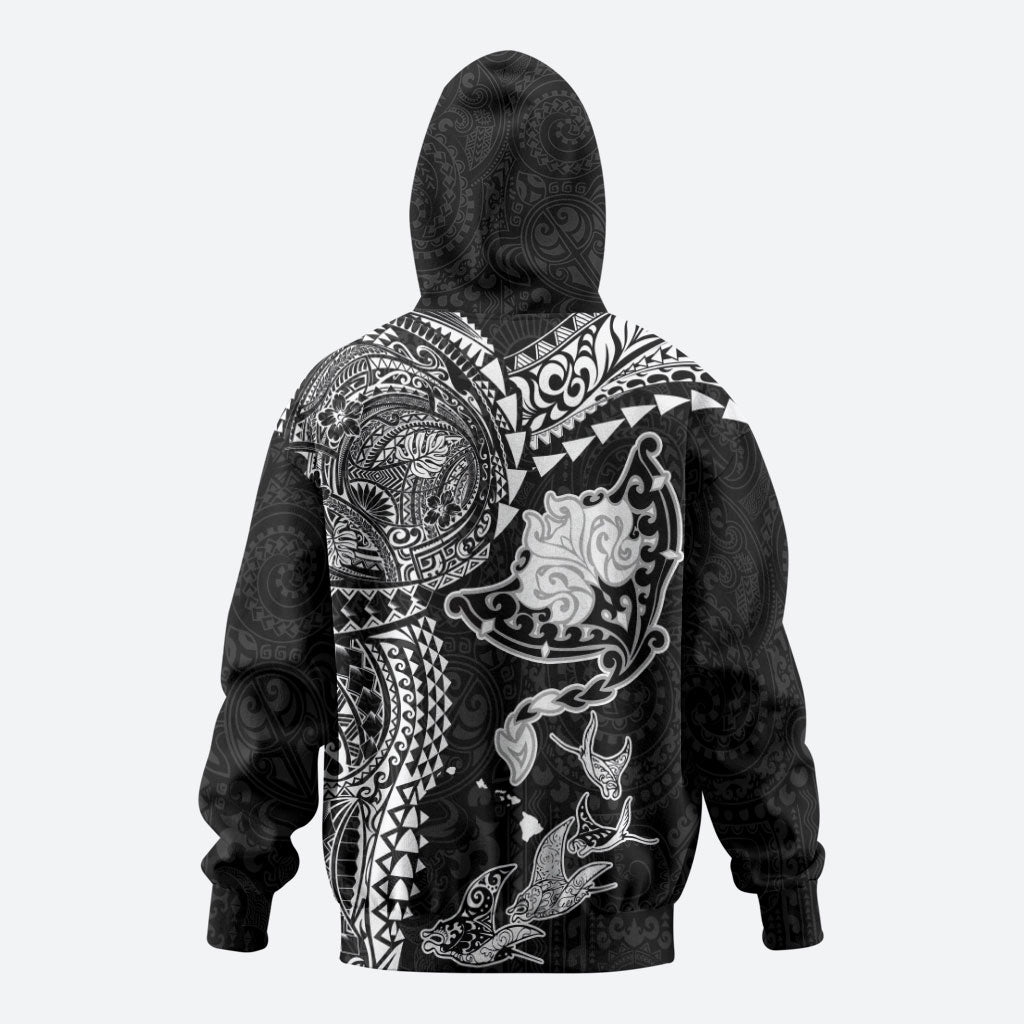 Hawaiian Manta Ray Tribal Hoodie Polynesian Art Motifs Black Color LT03 - Polynesian Pride