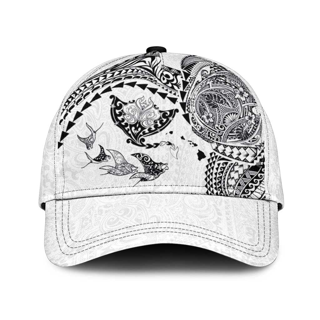 Hawaiian Manta Ray Tribal Classic Cap Polynesian Art Motifs White Color LT03 Universal Fit White - Polynesian Pride