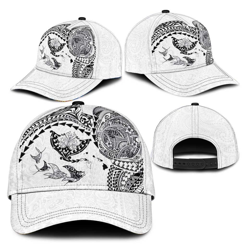 Hawaiian Manta Ray Tribal Classic Cap Polynesian Art Motifs White Color LT03 - Polynesian Pride