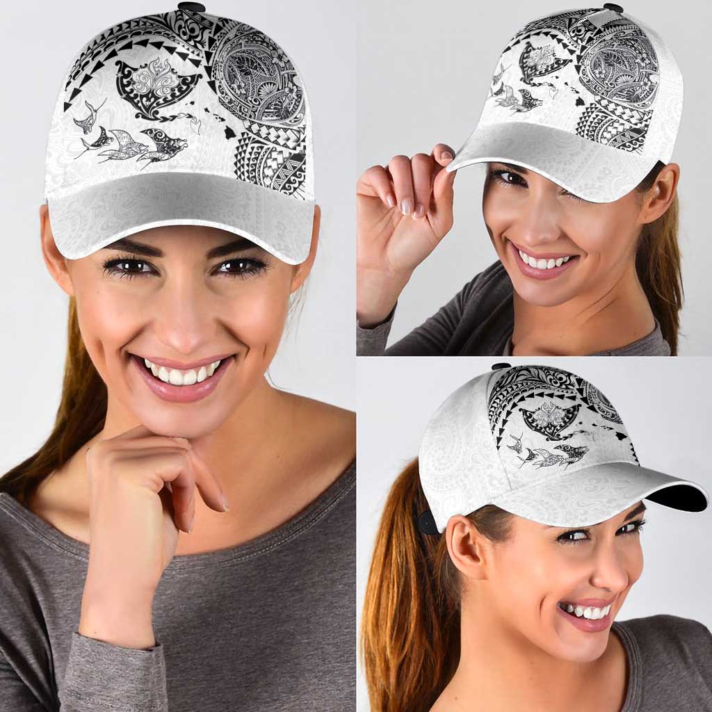 Hawaiian Manta Ray Tribal Classic Cap Polynesian Art Motifs White Color LT03 - Polynesian Pride