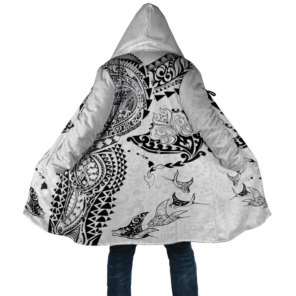 Hawaiian Manta Ray Tribal Cloak Polynesian Art Motifs White Color LT03 Unisex White - Polynesian Pride