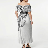 Hawaiian Manta Ray Tribal Off Shoulder Maxi Dress Polynesian Art Motifs White Color LT03 - Polynesian Pride