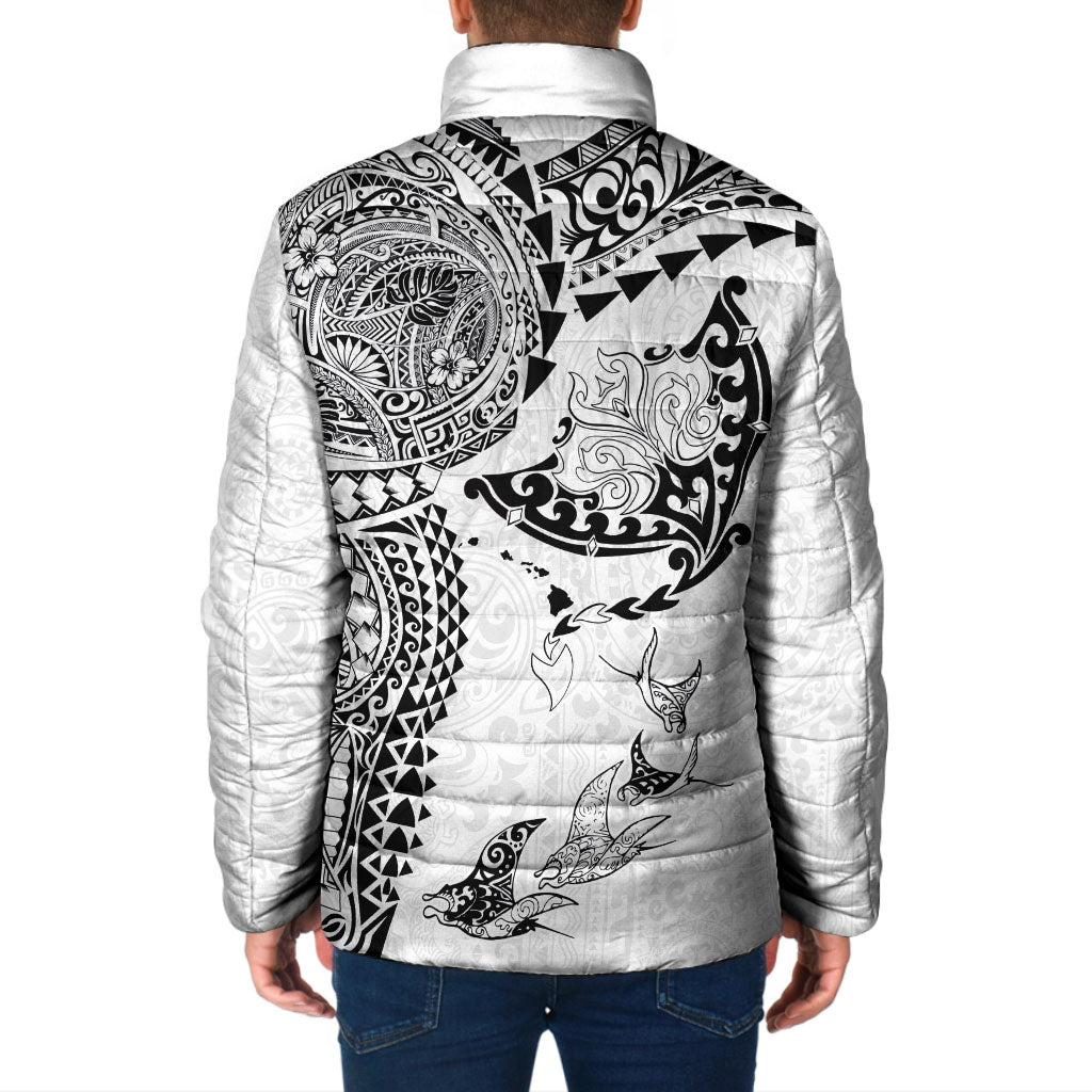Hawaiian Manta Ray Tribal Padded Jacket Polynesian Art Motifs White Color LT03 - Polynesian Pride