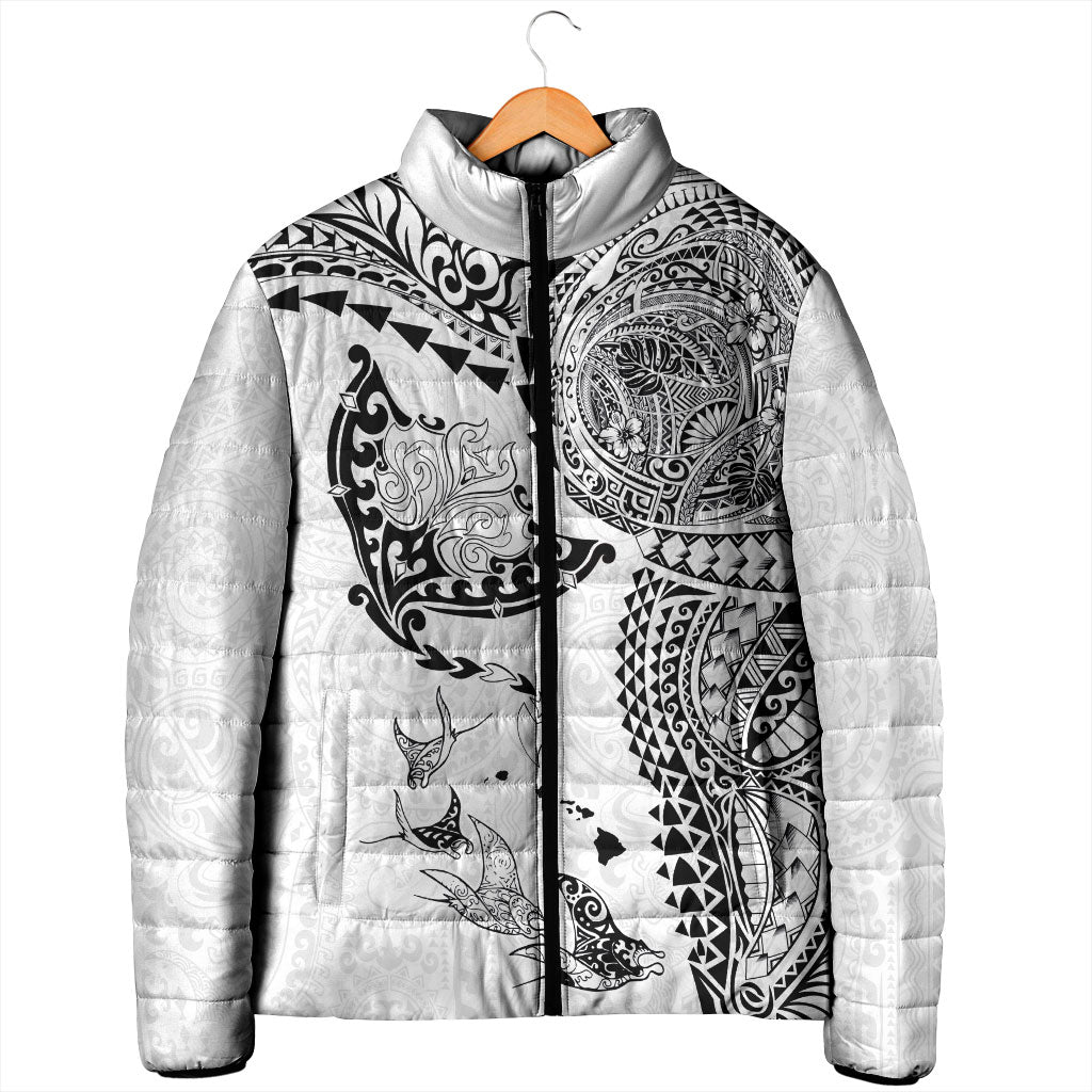 Hawaiian Manta Ray Tribal Padded Jacket Polynesian Art Motifs White Color LT03 - Polynesian Pride