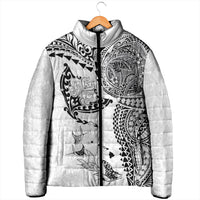 Hawaiian Manta Ray Tribal Padded Jacket Polynesian Art Motifs White Color LT03 - Polynesian Pride