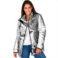 Hawaiian Manta Ray Tribal Padded Jacket Polynesian Art Motifs White Color LT03 Women White - Polynesian Pride