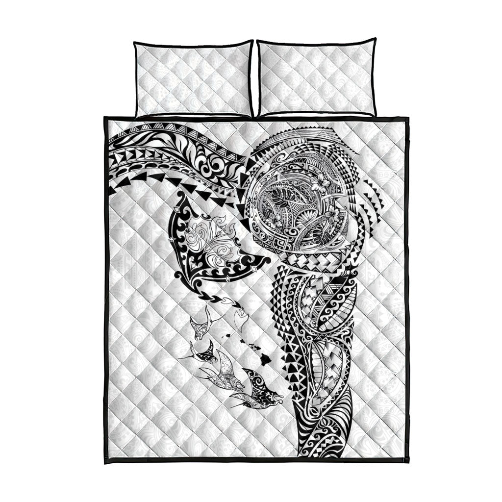 Hawaiian Manta Ray Tribal Quilt Bed Set Polynesian Art Motifs White Color LT03 - Polynesian Pride
