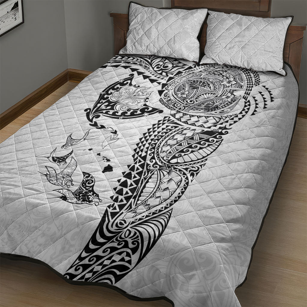 Hawaiian Manta Ray Tribal Quilt Bed Set Polynesian Art Motifs White Color LT03 - Polynesian Pride