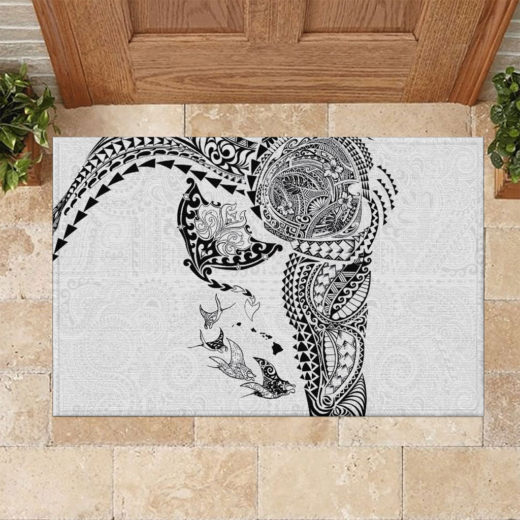 Hawaiian Manta Ray Tribal Rubber Doormat Polynesian Art Motifs White Color LT03 White - Polynesian Pride