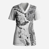 Hawaiian Manta Ray Tribal Scrub Top Polynesian Art Motifs White Color LT03 Adult White - Polynesian Pride