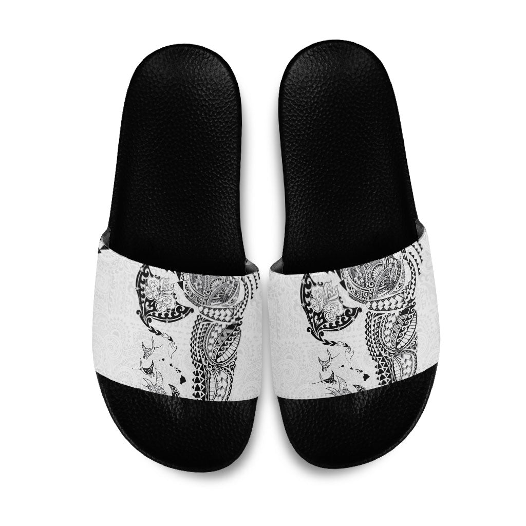 Hawaiian Manta Ray Tribal Slide Sandals Polynesian Art Motifs White Color LT03 White - Polynesian Pride