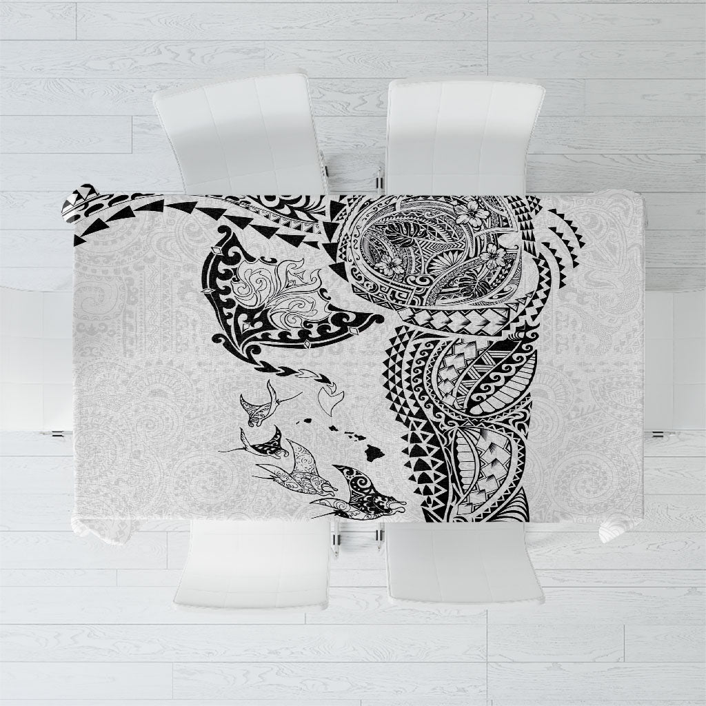 Hawaiian Manta Ray Tribal Tablecloth Polynesian Art Motifs White Color LT03 White - Polynesian Pride