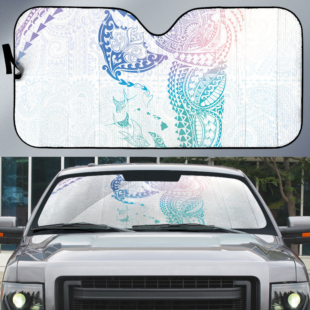 Hawaiian Manta Ray Tribal Auto Sun Shade Polynesian Art Motifs Sweet Pastel LT03 Multicolor - Polynesian Pride
