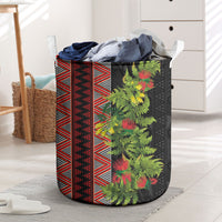 Maori Tukutuku Laundry Basket with Ferns Pohutukawa and Kowhai Tribal Moko Patterns LT03 Multicolor - Polynesian Pride
