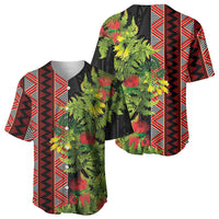 Maori Tukutuku Baseball Jersey with Ferns Pohutukawa and Kowhai Tribal Moko Patterns LT03 - Polynesian Pride