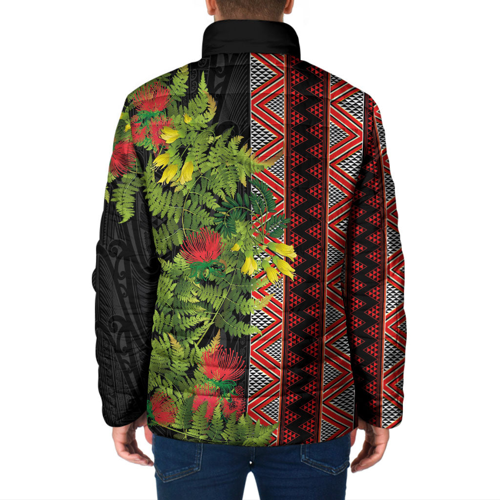 Maori Tukutuku Padded Jacket with Ferns Pohutukawa and Kowhai Tribal Moko Patterns LT03 - Polynesian Pride