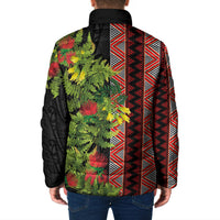 Maori Tukutuku Padded Jacket with Ferns Pohutukawa and Kowhai Tribal Moko Patterns LT03 - Polynesian Pride