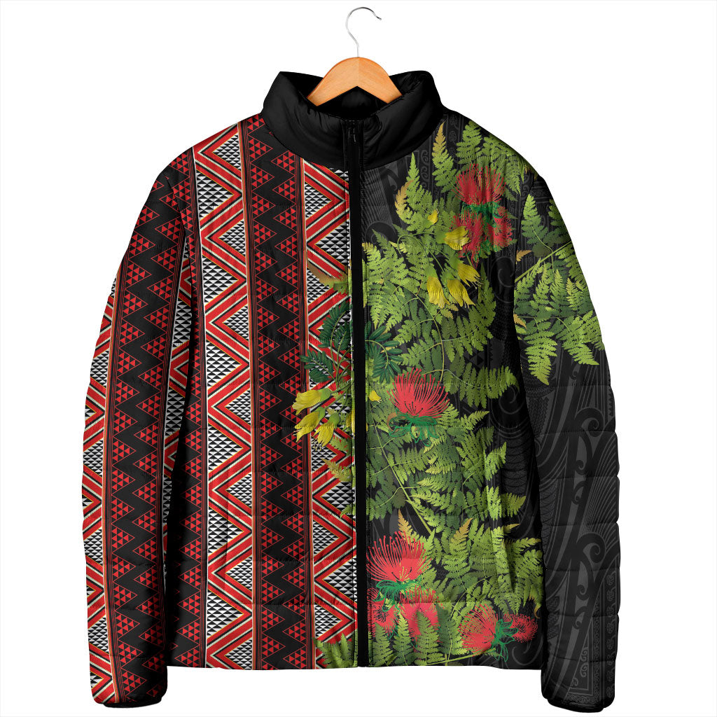 Maori Tukutuku Padded Jacket with Ferns Pohutukawa and Kowhai Tribal Moko Patterns LT03 - Polynesian Pride