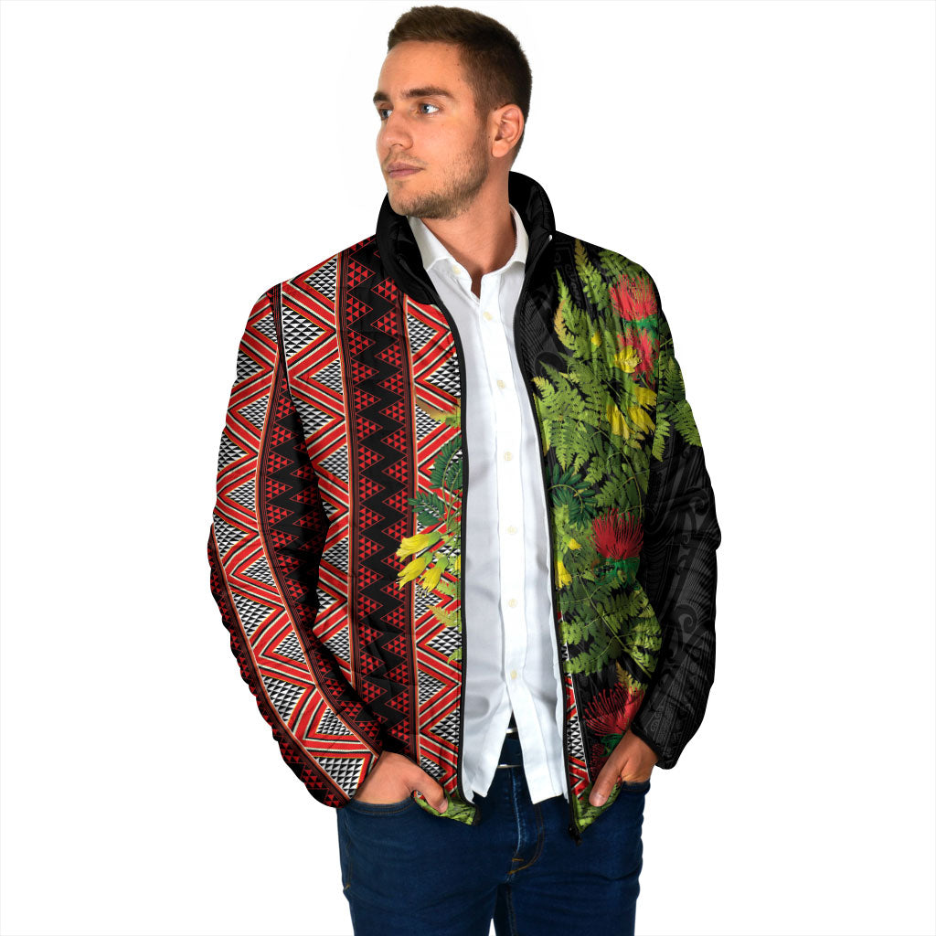 Maori Tukutuku Padded Jacket with Ferns Pohutukawa and Kowhai Tribal Moko Patterns LT03 - Polynesian Pride