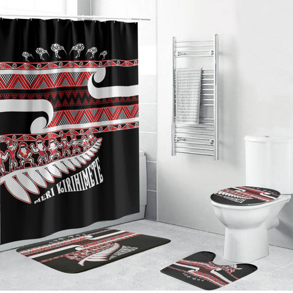 New Zealand Christmas Bathroom Set Funny Santa Claus Haka Dance with Tukutuku LT03 Bathroom Set (4 pcs) Multicolor - Polynesian Pride
