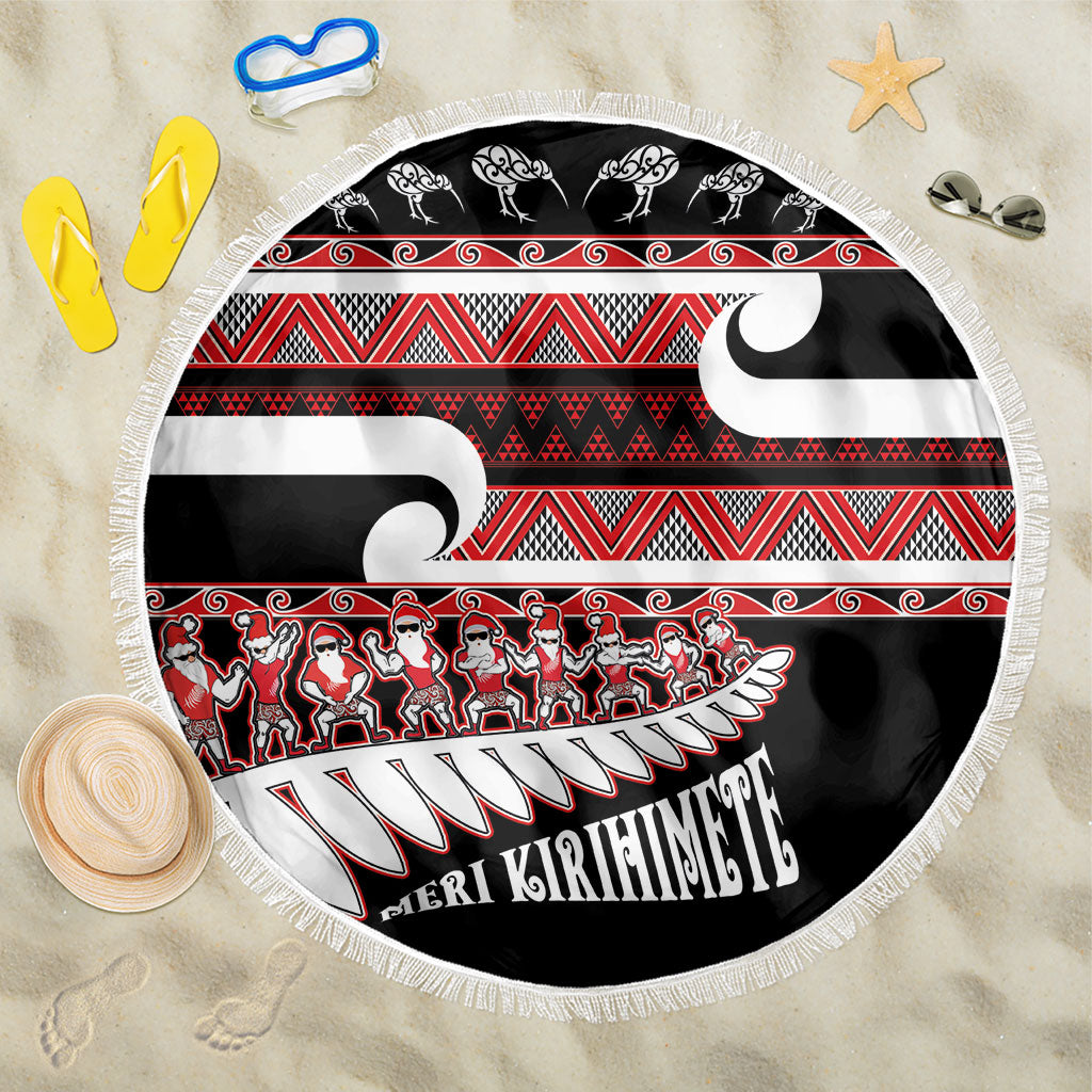 New Zealand Christmas Beach Blanket Funny Santa Claus Haka Dance with Tukutuku LT03 One Size 150cm Multicolor - Polynesian Pride
