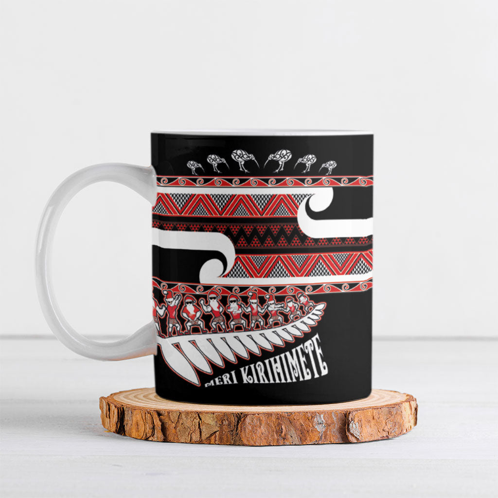 New Zealand Christmas Ceramic Mug Funny Santa Claus Haka Dance with Tukutuku LT03 Multicolor - Polynesian Pride