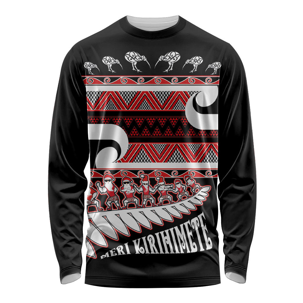 New Zealand Christmas Long Sleeve Shirt Funny Santa Claus Haka Dance with Tukutuku LT03 Unisex Multicolor - Polynesian Pride