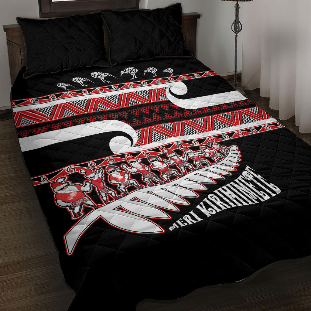 New Zealand Christmas Quilt Bed Set Funny Santa Claus Haka Dance with Tukutuku LT03 Multicolor - Polynesian Pride