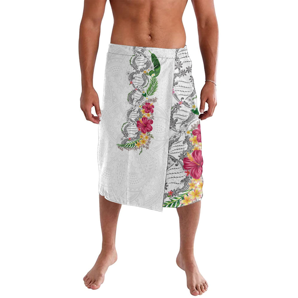 Hawaii DNA Kakau Tattoo Lavalava with Plumeria and Hibiscus Tropical Plants White Color LT03 White - Polynesian Pride